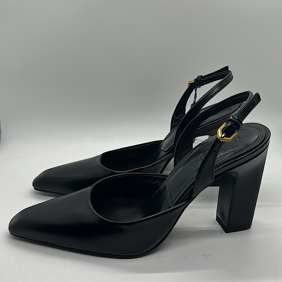 Massimo Dutti NWT Black Leather Pointed Toe Block Heels Sandals Shoes *Sz 5*🔥🔥 - Picture 4 of 7